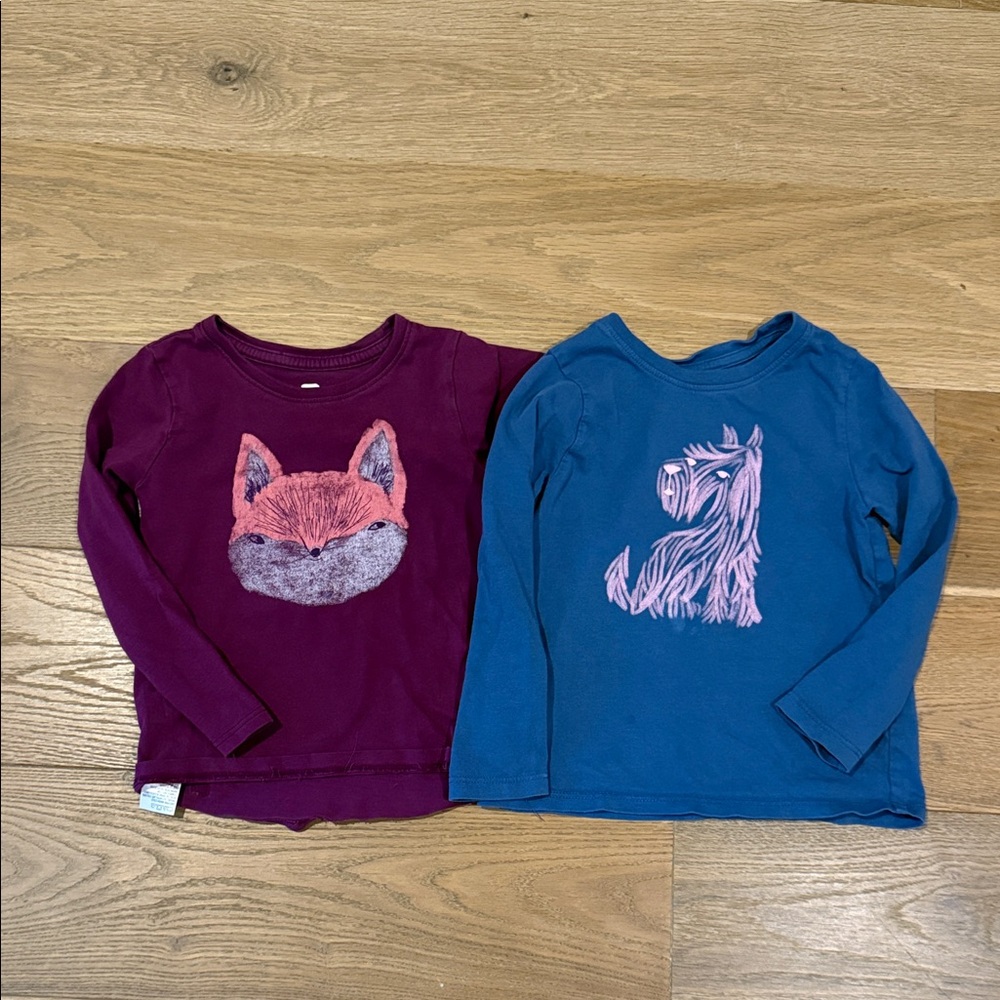 Tea Collection Girls' Long Sleeve Tees - Plum & Teal with Fox and Dog Graphics